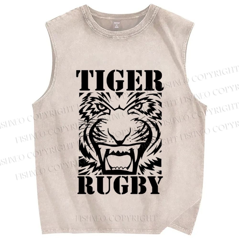 Unisex Tiger Rugby Printed Washed Tank Top