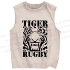 Unisex Tiger Rugby Printed Washed Tank Top