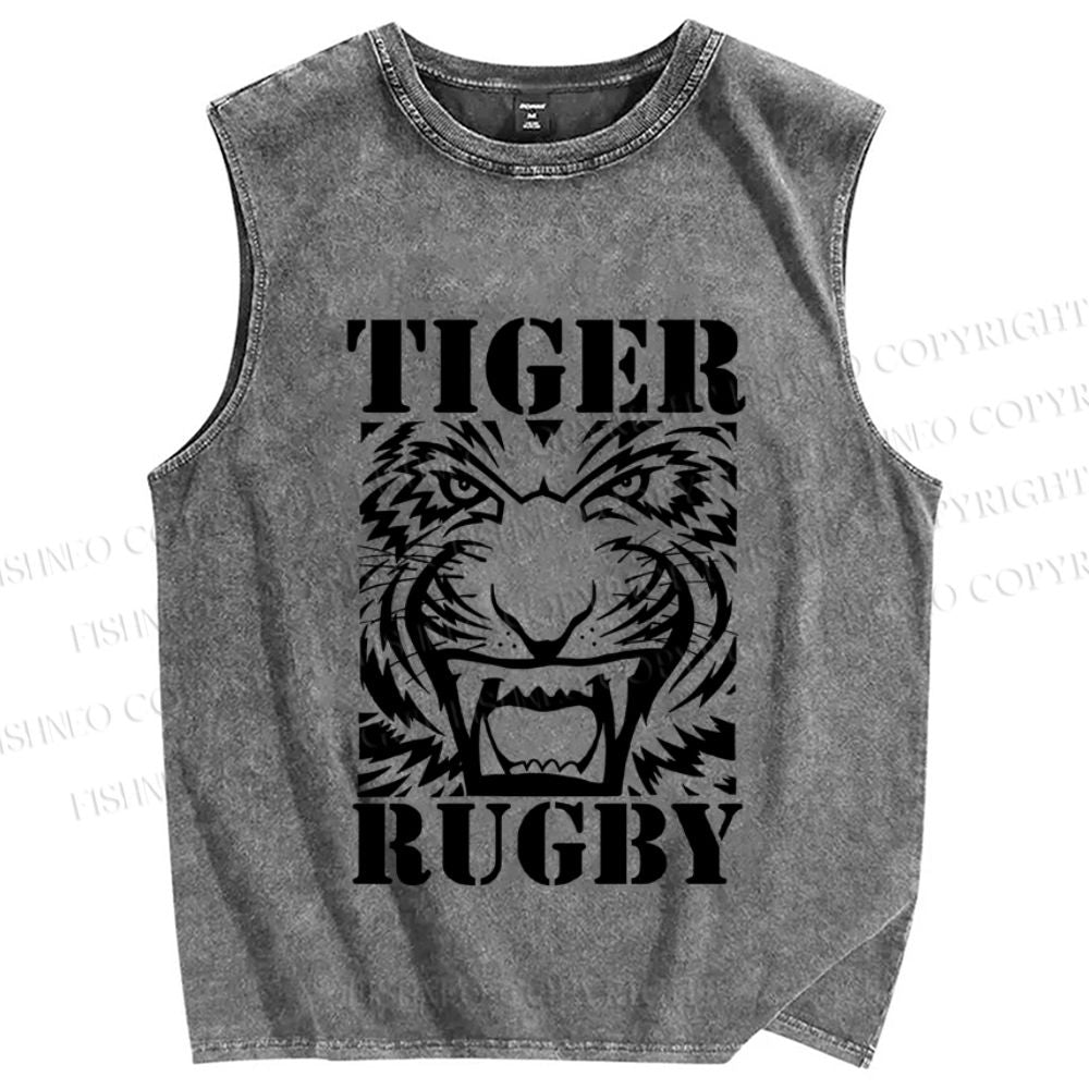 Unisex Tiger Rugby Printed Washed Tank Top