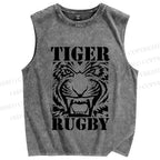Unisex Tiger Rugby Printed Washed Tank Top