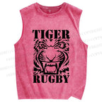 Unisex Tiger Rugby Printed Washed Tank Top