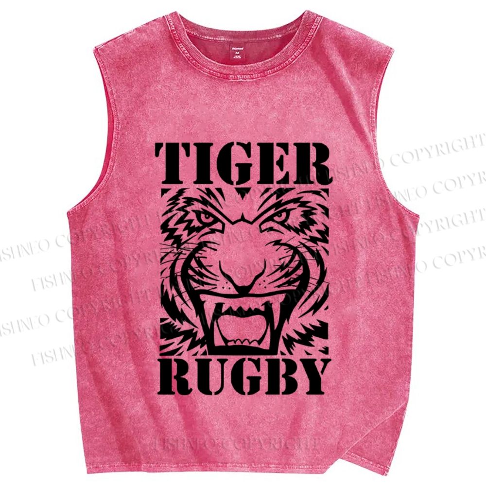 Unisex Tiger Rugby Printed Washed Tank Top