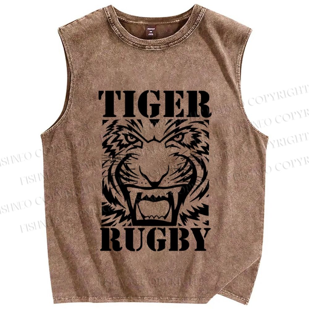 Unisex Tiger Rugby Printed Washed Tank Top