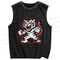 Unisex Angry Tiger Printed Washed Tank Top