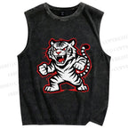 Unisex Angry Tiger Printed Washed Tank Top