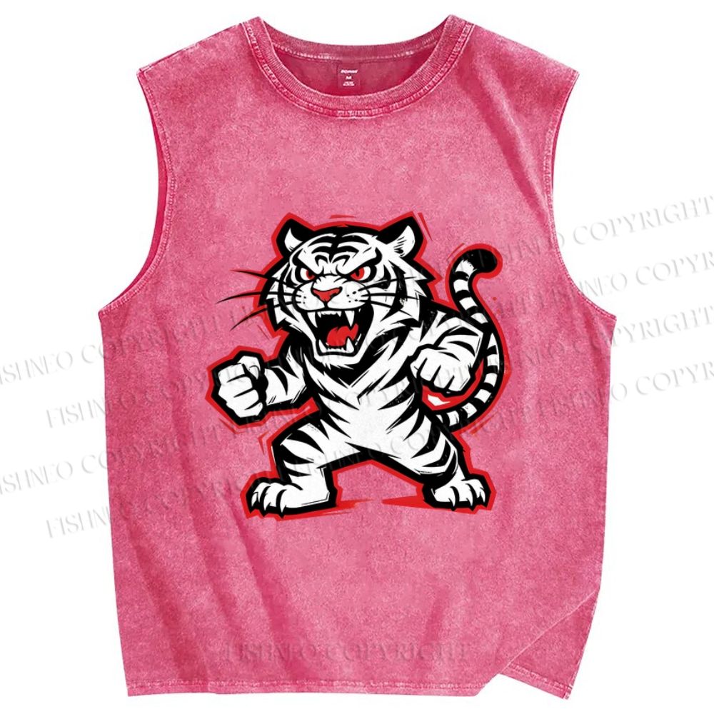 Unisex Angry Tiger Printed Washed Tank Top