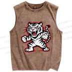 Unisex Angry Tiger Printed Washed Tank Top