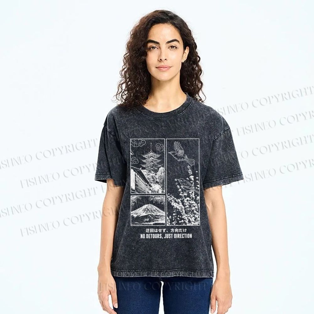Unisex No Detours Just Direction Printed Washed Tee