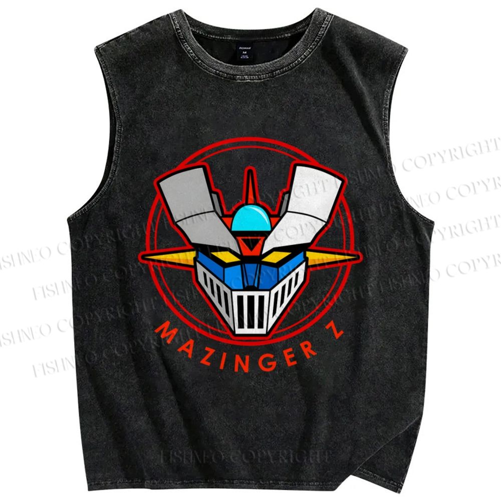 Unisex Mazinger Z Printed Washed Tank Top