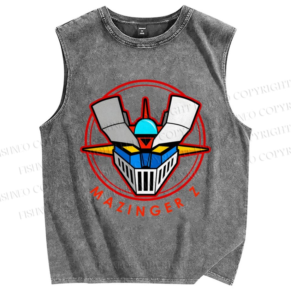 Unisex Mazinger Z Printed Washed Tank Top