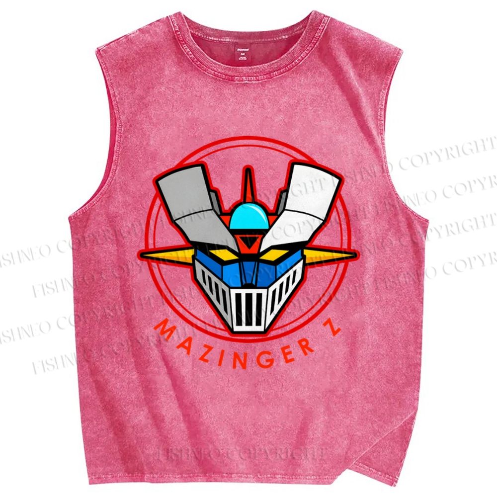 Unisex Mazinger Z Printed Washed Tank Top