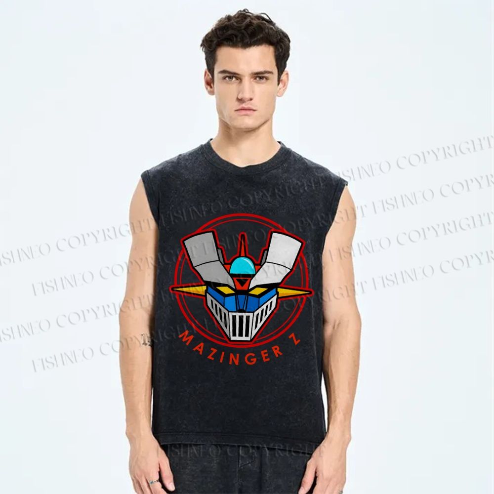 Unisex Mazinger Z Printed Washed Tank Top