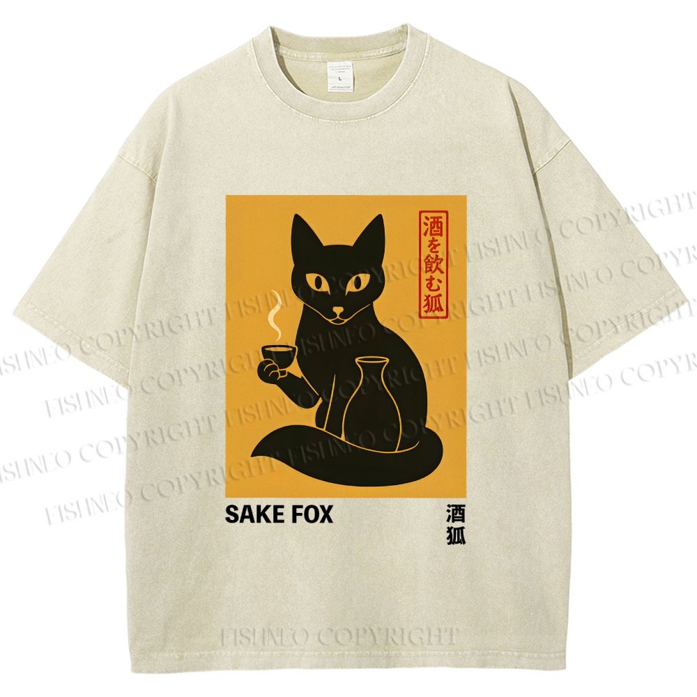 Unisex Sake Fox Printed Washed Tee