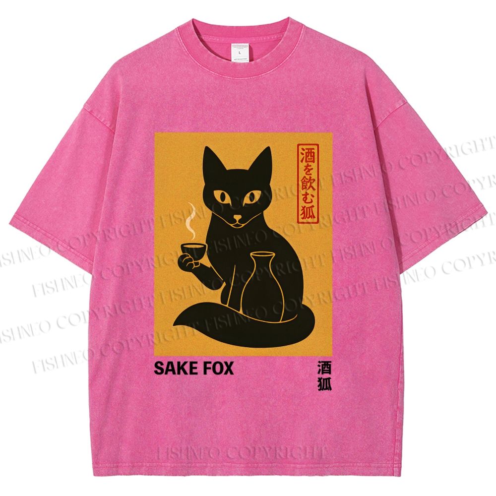 Unisex Sake Fox Printed Washed Tee