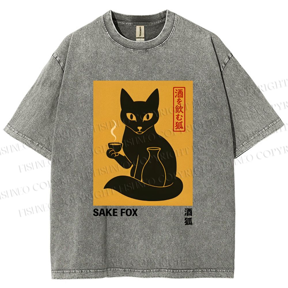 Unisex Sake Fox Printed Washed Tee