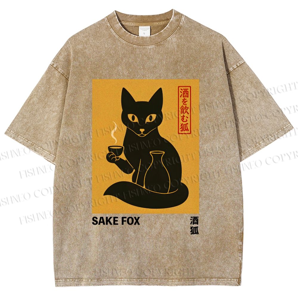 Unisex Sake Fox Printed Washed Tee