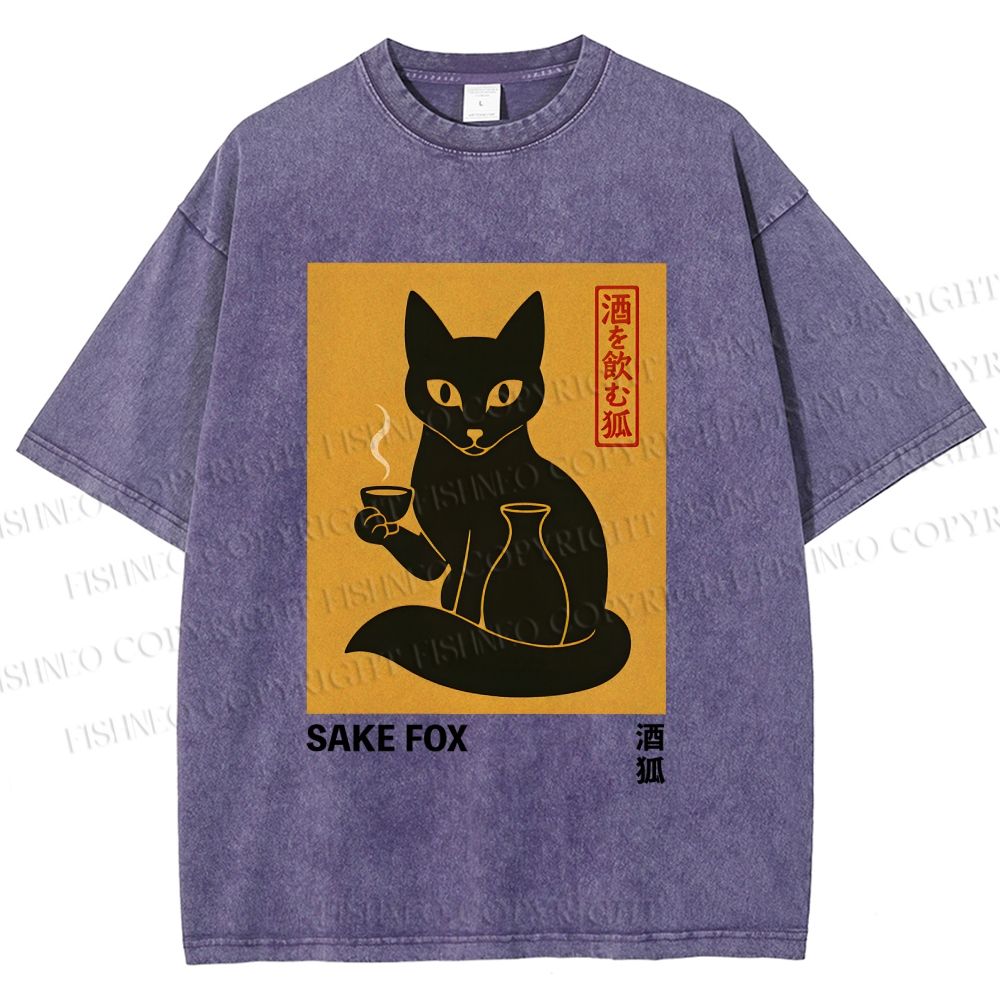 Unisex Sake Fox Printed Washed Tee