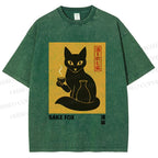 Unisex Sake Fox Printed Washed Tee