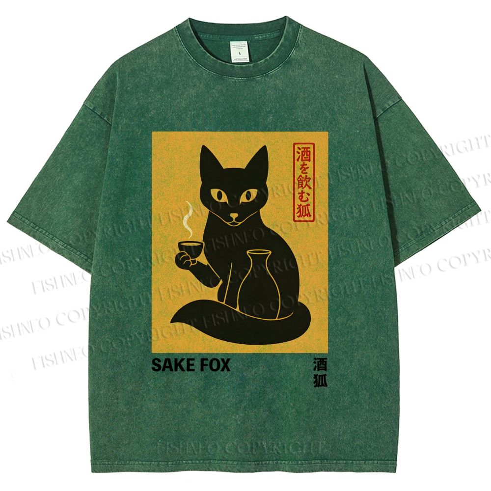 Unisex Sake Fox Printed Washed Tee