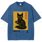 Unisex Sake Fox Printed Washed Tee