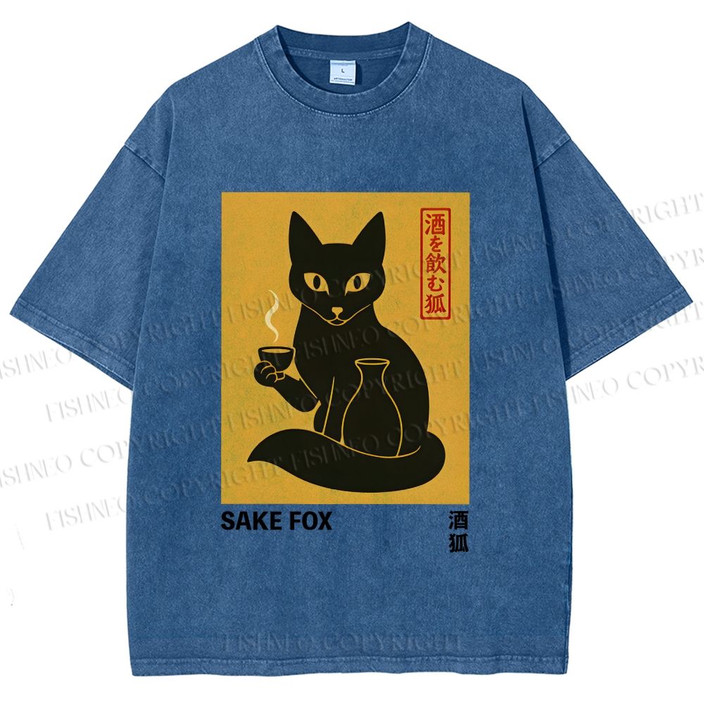 Unisex Sake Fox Printed Washed Tee