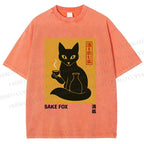 Unisex Sake Fox Printed Washed Tee