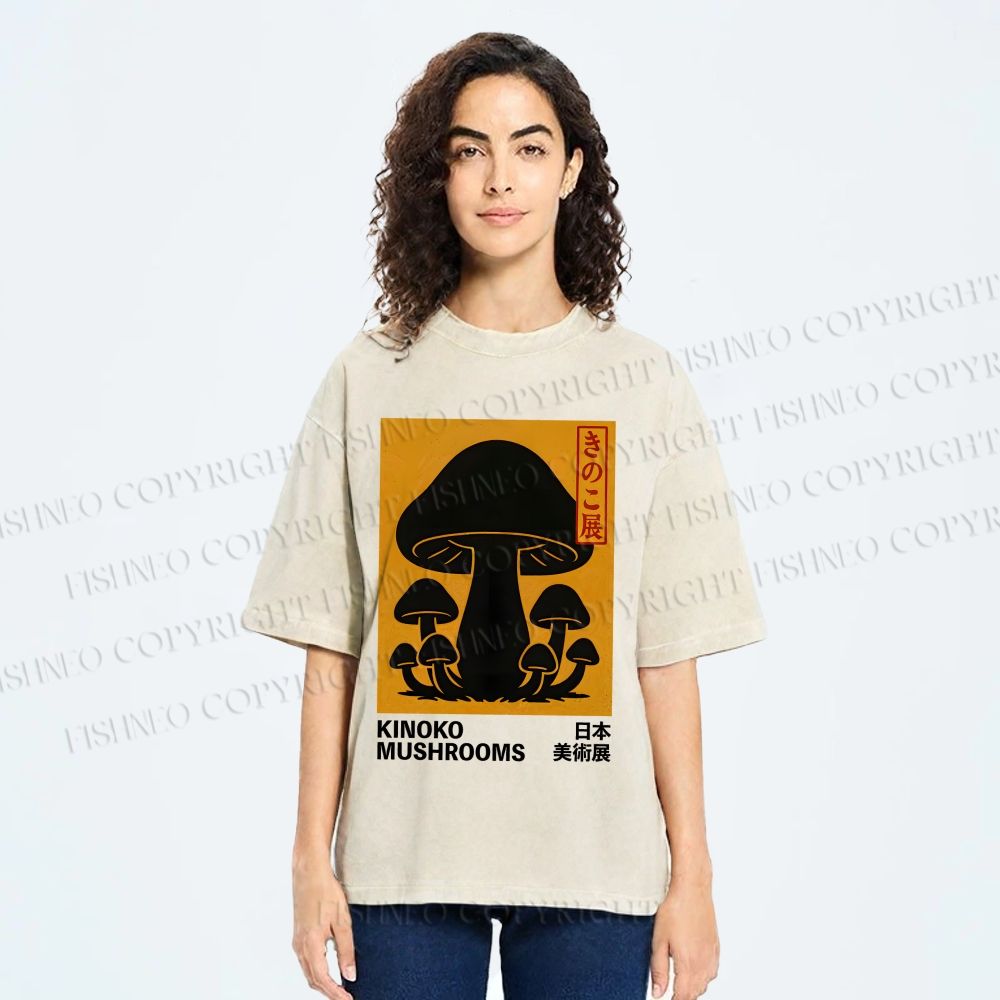 Unisex Kinoko Mushrooms Printed Washed Tee