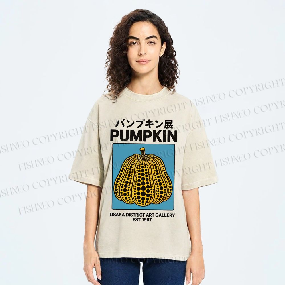 Unisex Yayoi Kusama Pumpkin Art Printed Washed Tee