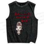 Unisex Yoshitomo Nara Don't Waste Another Day Printed Washed Tank Top