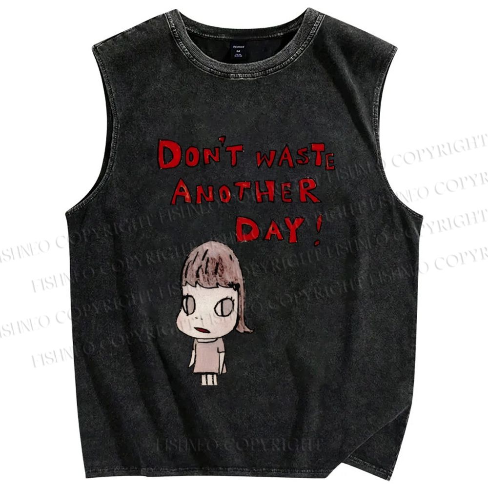 Unisex Yoshitomo Nara Don't Waste Another Day Printed Washed Tank Top