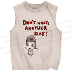 Unisex Yoshitomo Nara Don't Waste Another Day Printed Washed Tank Top