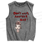 Unisex Yoshitomo Nara Don't Waste Another Day Printed Washed Tank Top