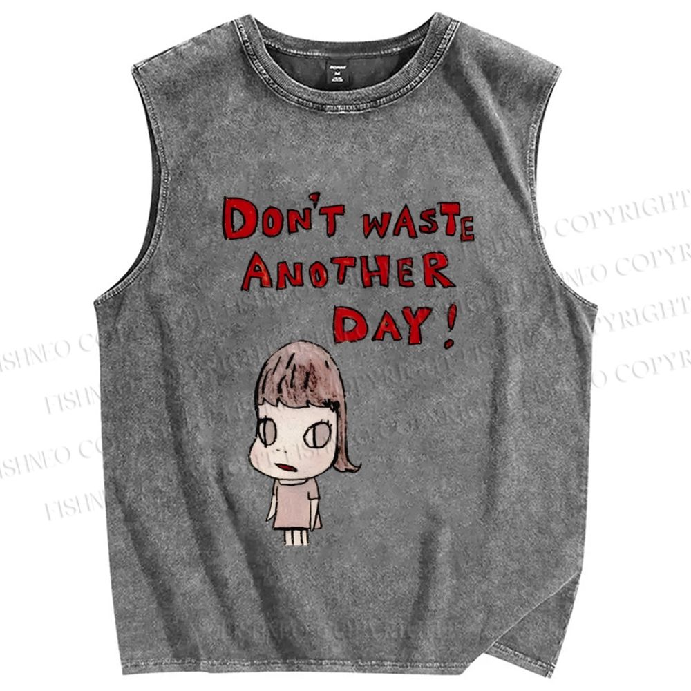 Unisex Yoshitomo Nara Don't Waste Another Day Printed Washed Tank Top