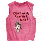 Unisex Yoshitomo Nara Don't Waste Another Day Printed Washed Tank Top