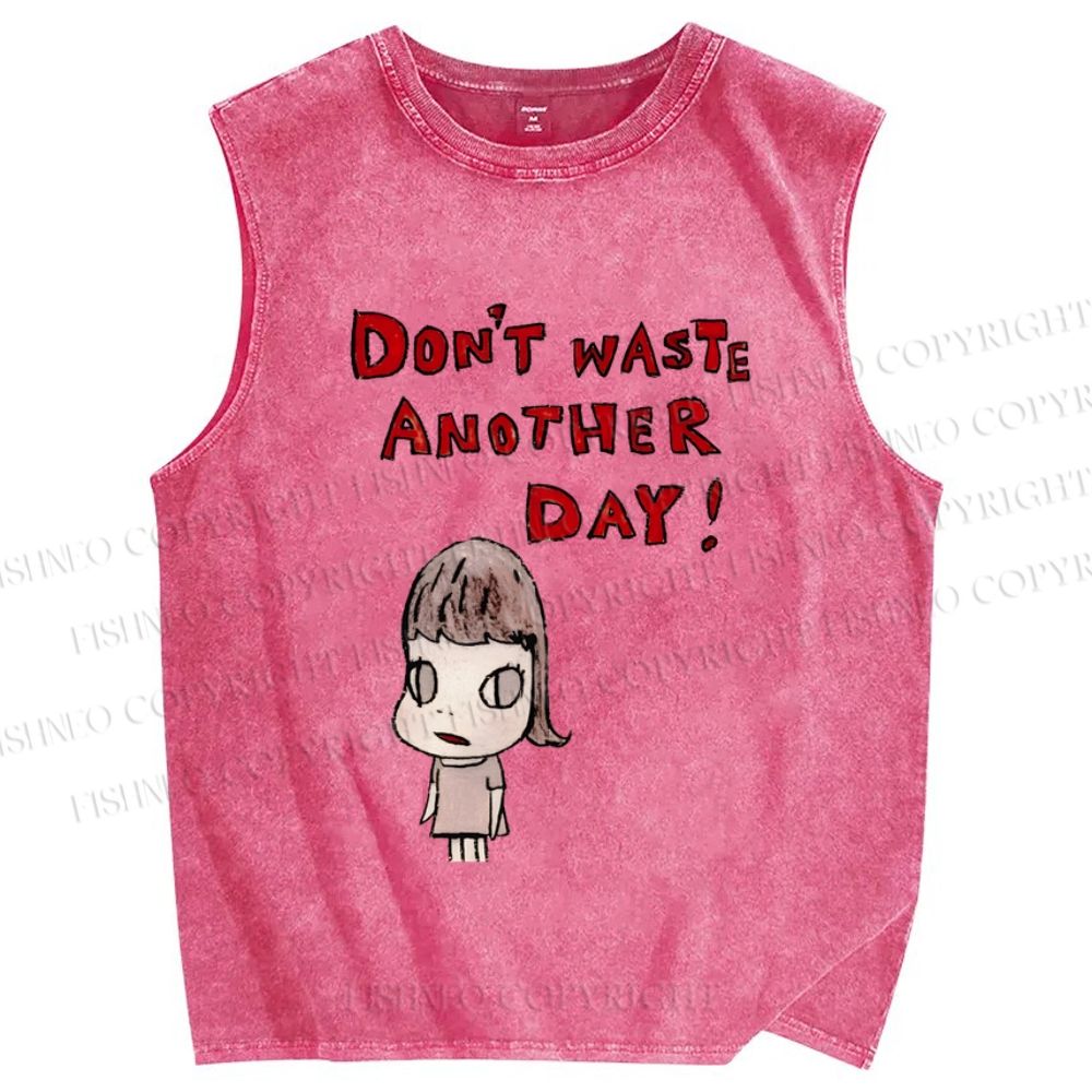 Unisex Yoshitomo Nara Don't Waste Another Day Printed Washed Tank Top