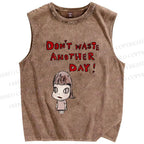 Unisex Yoshitomo Nara Don't Waste Another Day Printed Washed Tank Top