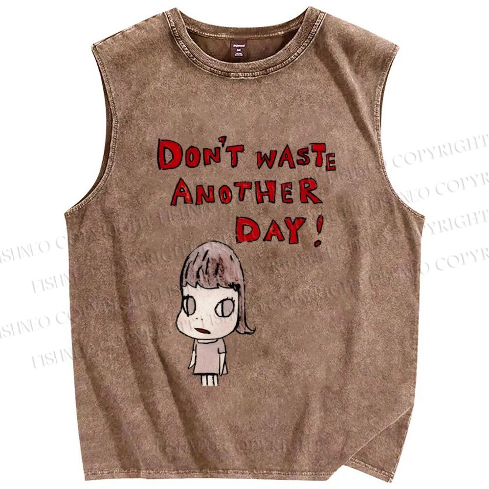 Unisex Yoshitomo Nara Don't Waste Another Day Printed Washed Tank Top