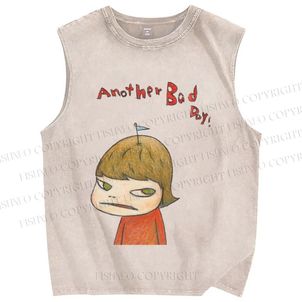 Unisex Yoshitomo Nara Another Bad Day Printed Washed Tank Top
