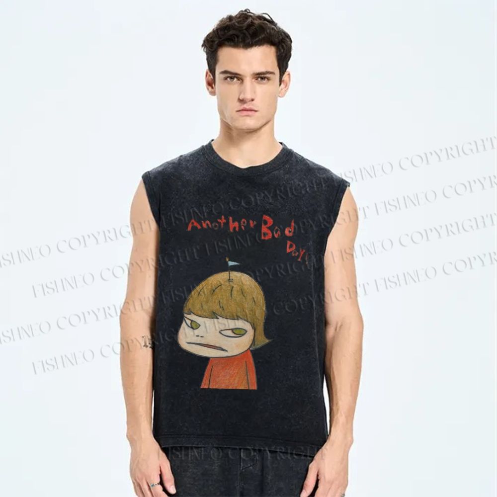 Unisex Yoshitomo Nara Another Bad Day Printed Washed Tank Top