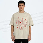 Unisex Heart Cat Printed Washed Tee