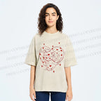 Unisex Heart Cat Printed Washed Tee