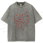 Unisex Heart Cat Printed Washed Tee