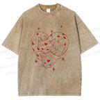 Unisex Heart Cat Printed Washed Tee
