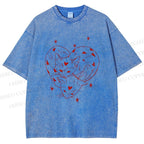 Unisex Heart Cat Printed Washed Tee