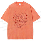 Unisex Heart Cat Printed Washed Tee
