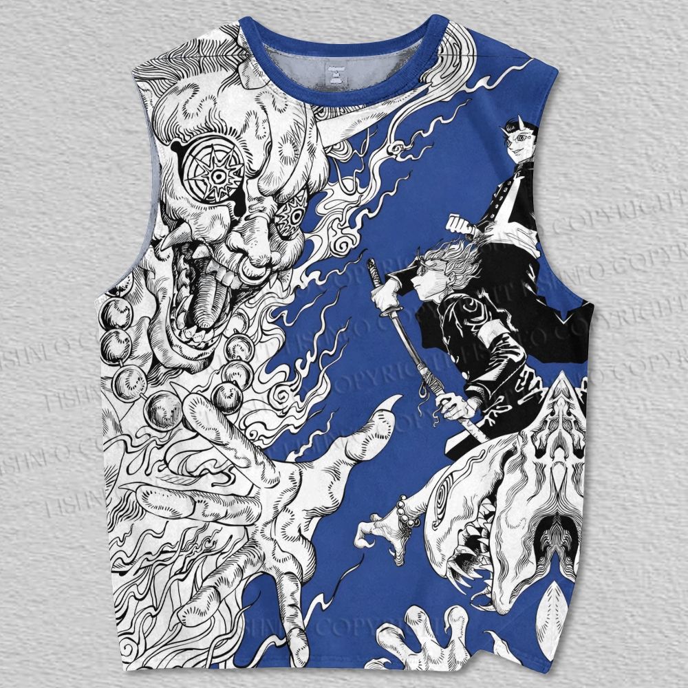 Unisex Japanese Ukiyo-e Kaiju Printed Tank Top