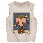 Unisex Frog Holding a Heart Printed Washed Tank Top