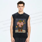 Unisex Frog Holding a Heart Printed Washed Tank Top