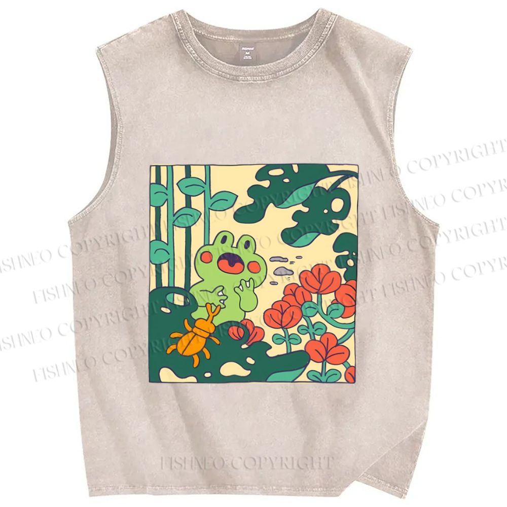 Unisex Frog Graffiti Printed Washed Tank Top