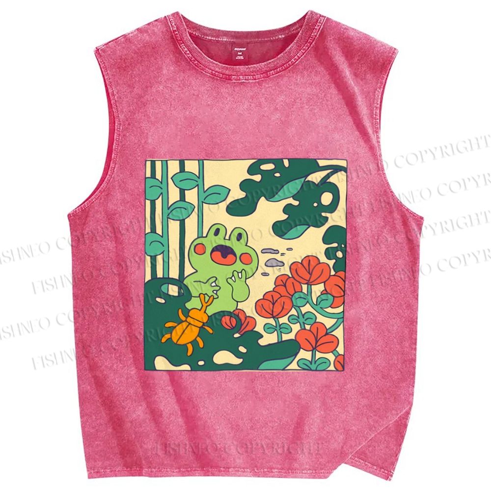 Unisex Frog Graffiti Printed Washed Tank Top